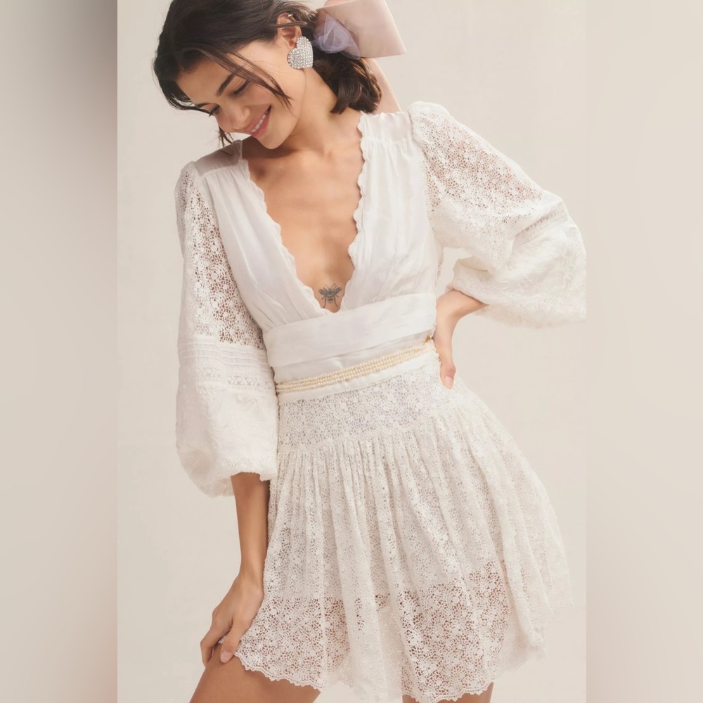 NWT $995 Loveshackfancy Jiona paneled crocheted cotton and embroidered dress